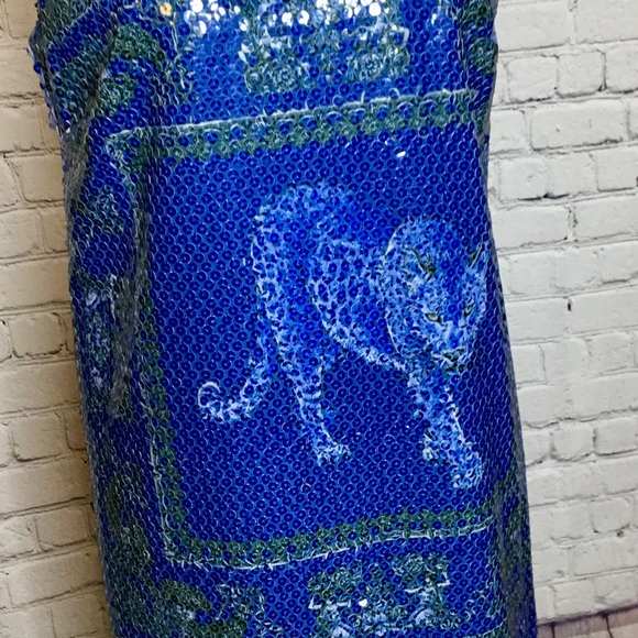 VERSACE TIGER BLUE SEQUIN SHIFT DRESS - Picture 7 of 8
